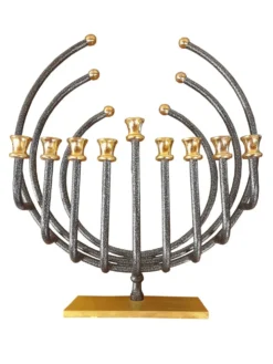 Menorah Hanoukia plaquée or et argent, made in Israël par Karshi, 1970