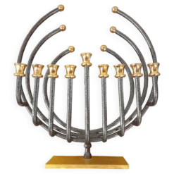 Menorah Hanoukia plaquée or et argent, made in Israël par Karshi, 1970