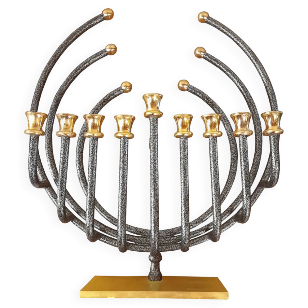Menorah Hanoukia plaquée or et argent, made in Israël par Karshi, 1970