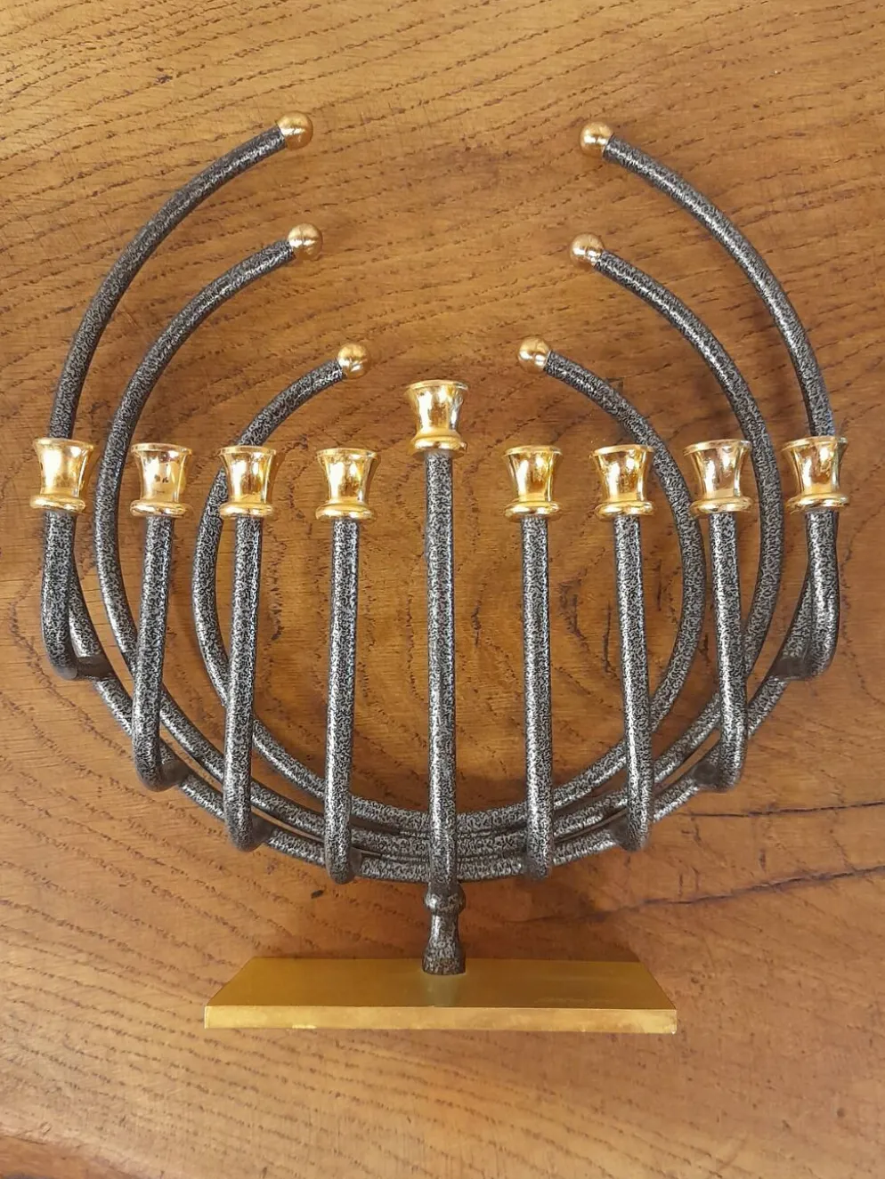 Menorah Hanoukia plaquée or et argent, made in Israël par Karshi, 1970