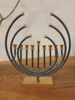 Menorah Hanoukia plaquée or et argent, made in Israël par Karshi, 1970