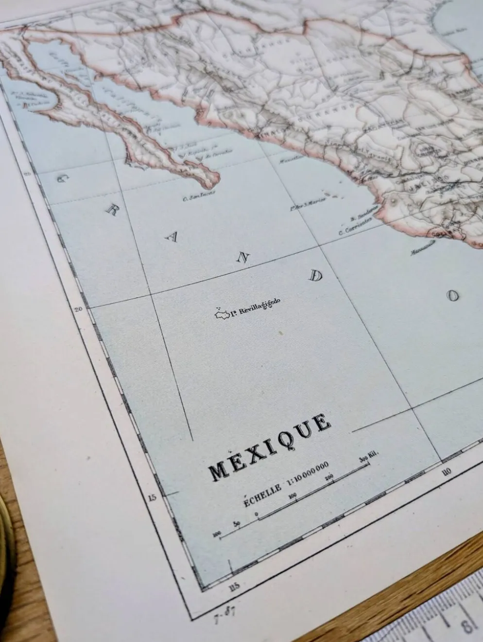 Mexique, carte d'époque, 1887, Authentique.