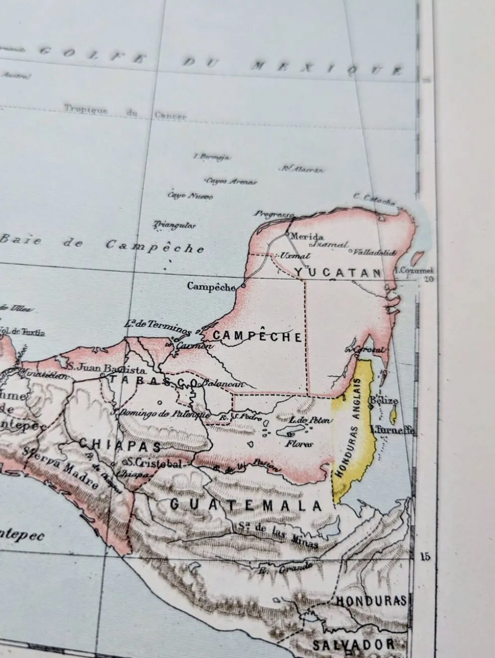 Mexique, carte d'époque, 1887, Authentique.