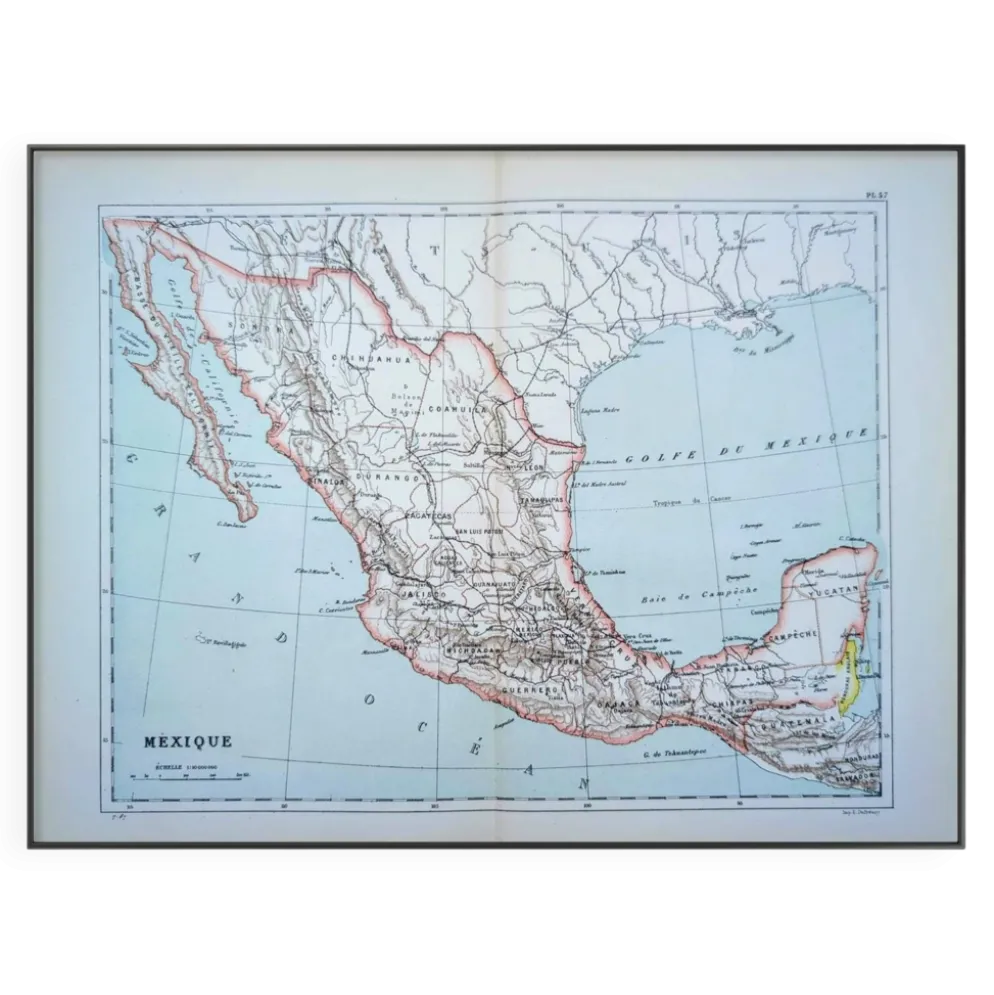 Mexique, carte d'époque, 1887, Authentique.