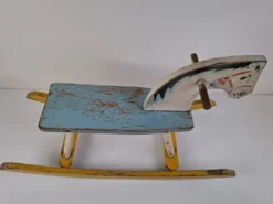 Mid-Century Czechoslovak Wooden Rocking Horse, Hand-Painted, 1960s