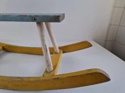 Mid-Century Czechoslovak Wooden Rocking Horse, Hand-Painted, 1960s
