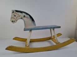 Mid-Century Czechoslovak Wooden Rocking Horse, Hand-Painted, 1960s
