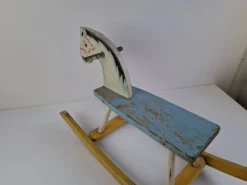 Mid-Century Czechoslovak Wooden Rocking Horse, Hand-Painted, 1960s