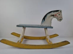 Mid-Century Czechoslovak Wooden Rocking Horse, Hand-Painted, 1960s