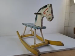Mid-Century Czechoslovak Wooden Rocking Horse, Hand-Painted, 1960s