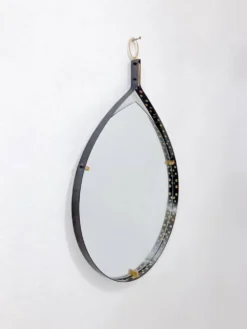Mid-Century Modern Brass and Steel Drop-Shaped Mirror, Italy, 1970s