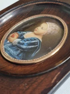 Miniature peinte “Baby Stuart” d’après Van Dyck cadre bois signé 11x13 cm