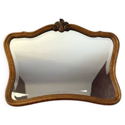 Miroir ancien biseauté, cadre en chêne