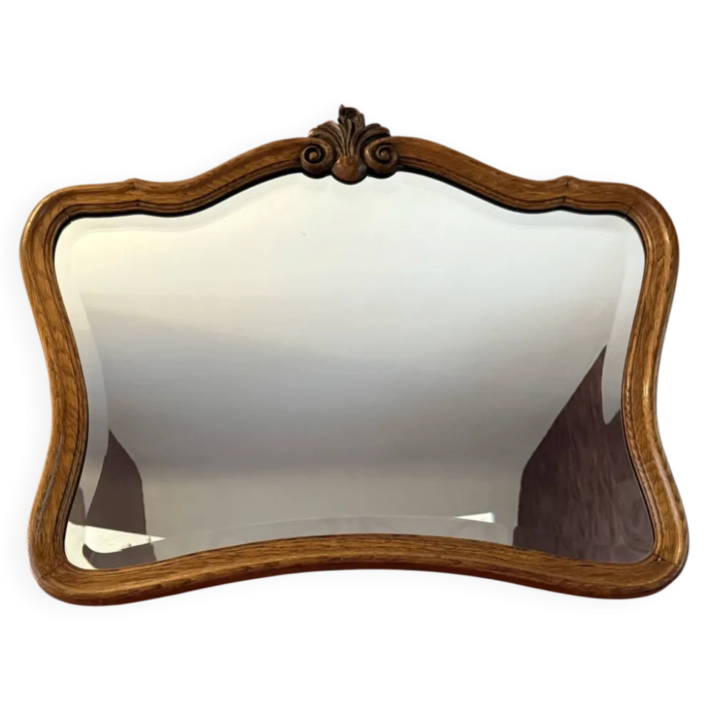 Miroir ancien biseauté, cadre en chêne