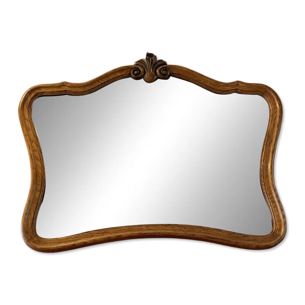 Miroir ancien biseauté, cadre en chêne