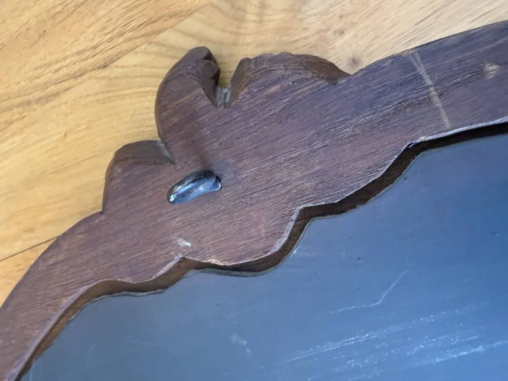 Miroir ancien biseauté, cadre en chêne
