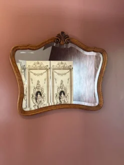 Miroir ancien biseauté, cadre en chêne