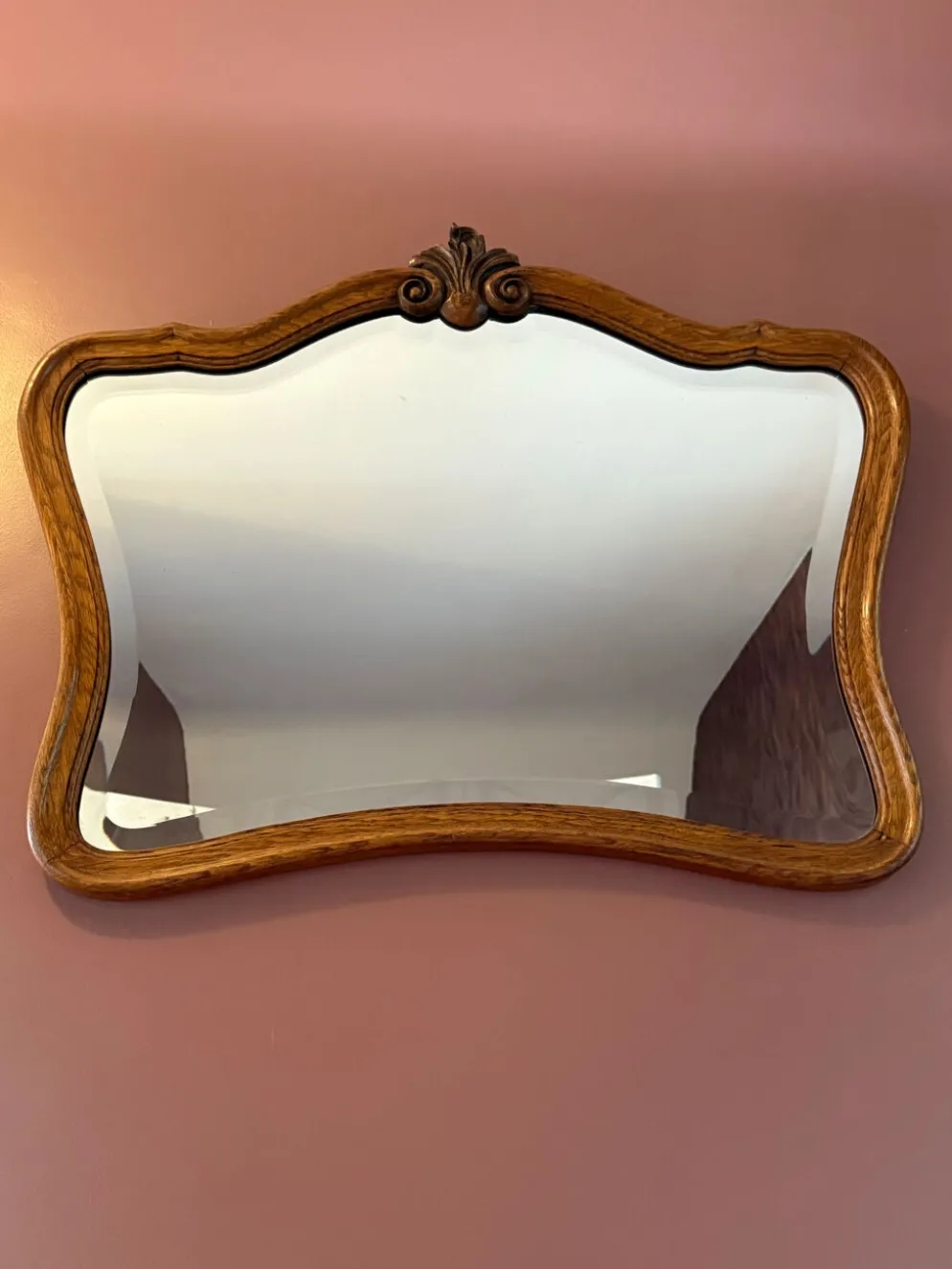 Miroir ancien biseauté, cadre en chêne