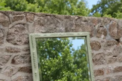 Miroir ancien biseauté en bois massif sculpté vert Lézard –