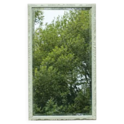 Miroir ancien biseauté en bois massif sculpté vert Lézard –