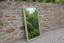 Miroir ancien biseauté en bois massif sculpté vert Lézard –