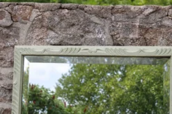 Miroir ancien biseauté en bois massif sculpté vert Lézard –
