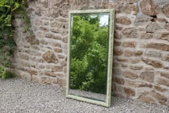 Miroir ancien biseauté en bois massif sculpté vert Lézard –