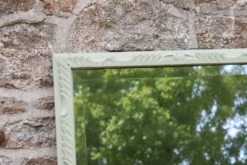 Miroir ancien biseauté en bois massif sculpté vert Lézard –