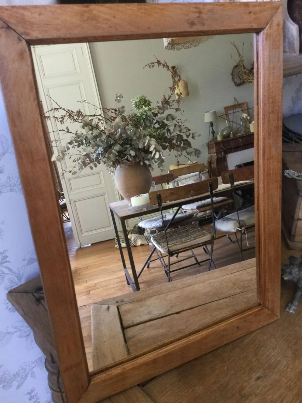 Miroir ancien bois naturel
