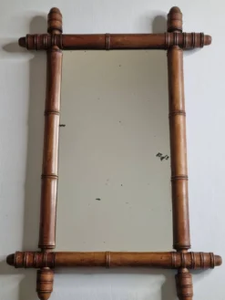 Miroir ancien de style bambou en bois tourné – fin XIXe siècle, 62 x 42 cm