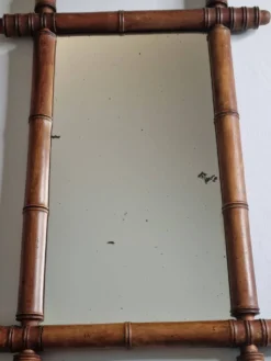 Miroir ancien de style bambou en bois tourné – fin XIXe siècle, 62 x 42 cm
