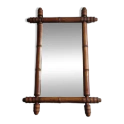 Miroir ancien de style bambou en bois tourné – fin XIXe siècle, 62 x 42 cm