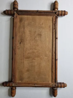 Miroir ancien de style bambou en bois tourné – fin XIXe siècle, 62 x 42 cm