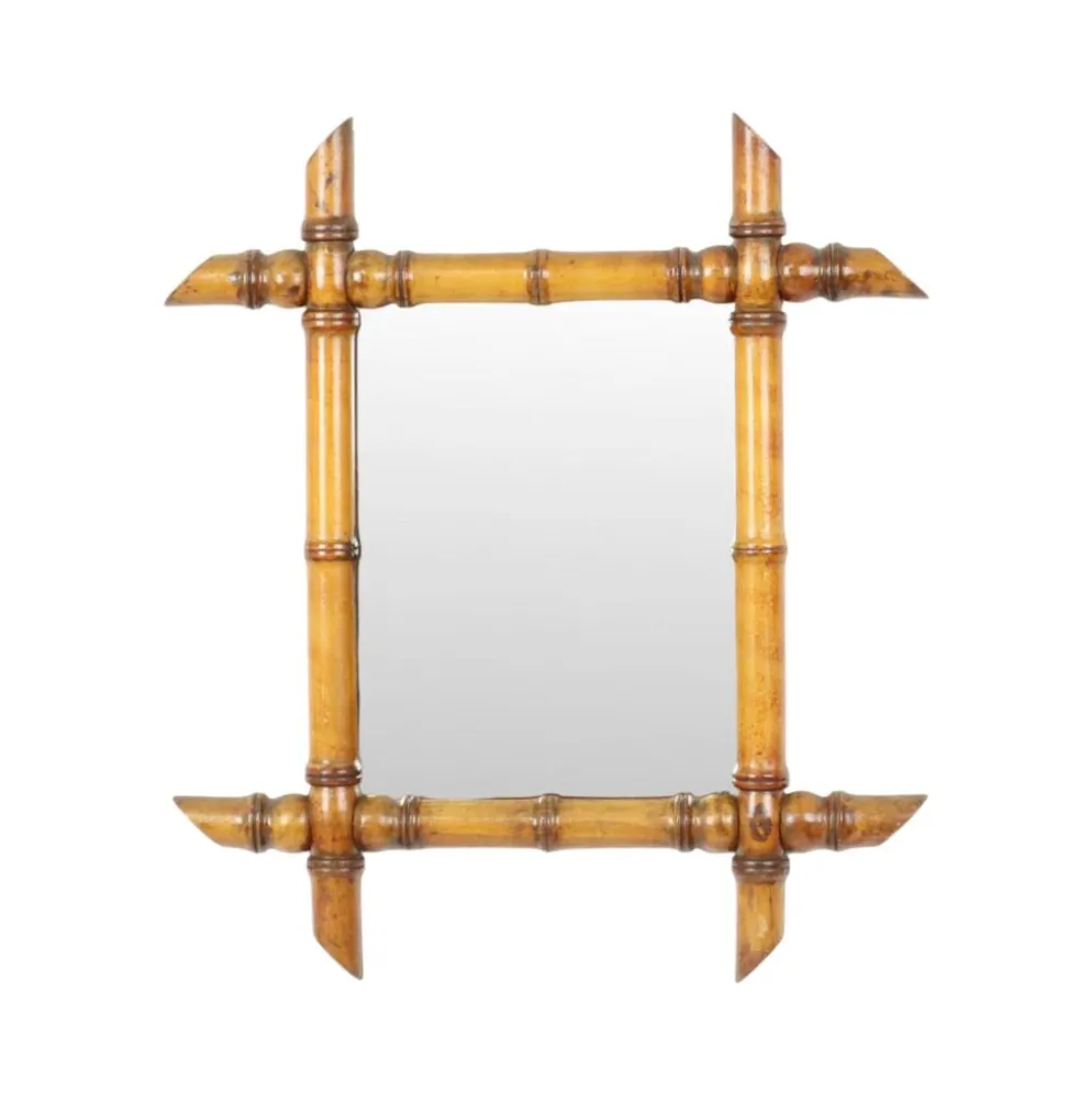 Miroir ancien en bois imitation bambou France 45x39cm