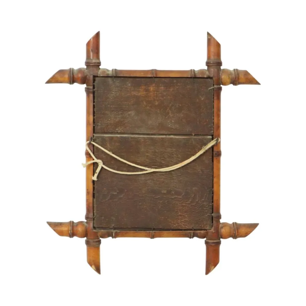 Miroir ancien en bois imitation bambou France 45x39cm
