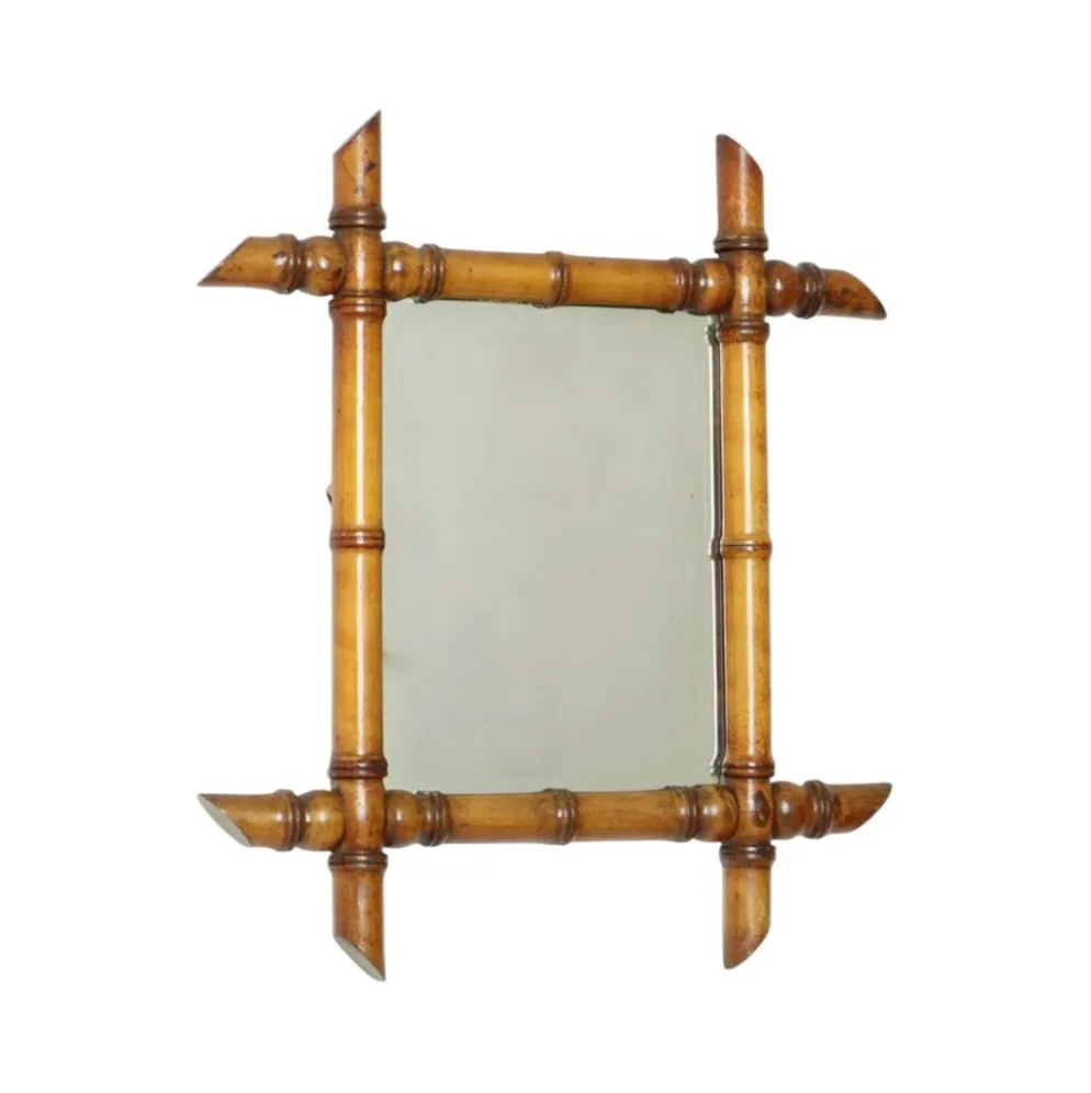 Miroir ancien en bois imitation bambou France 45x39cm