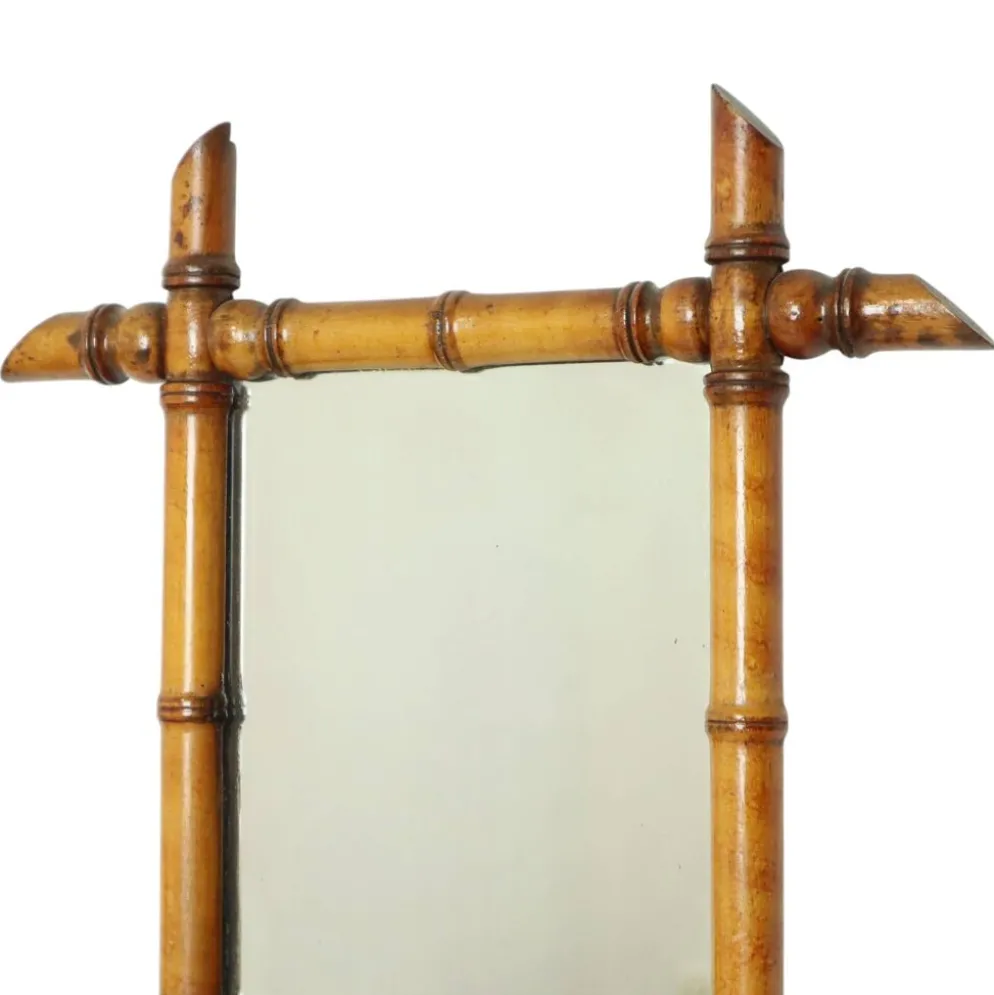 Miroir ancien en bois imitation bambou France 45x39cm