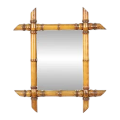 Miroir ancien en bois imitation bambou France 45x39cm