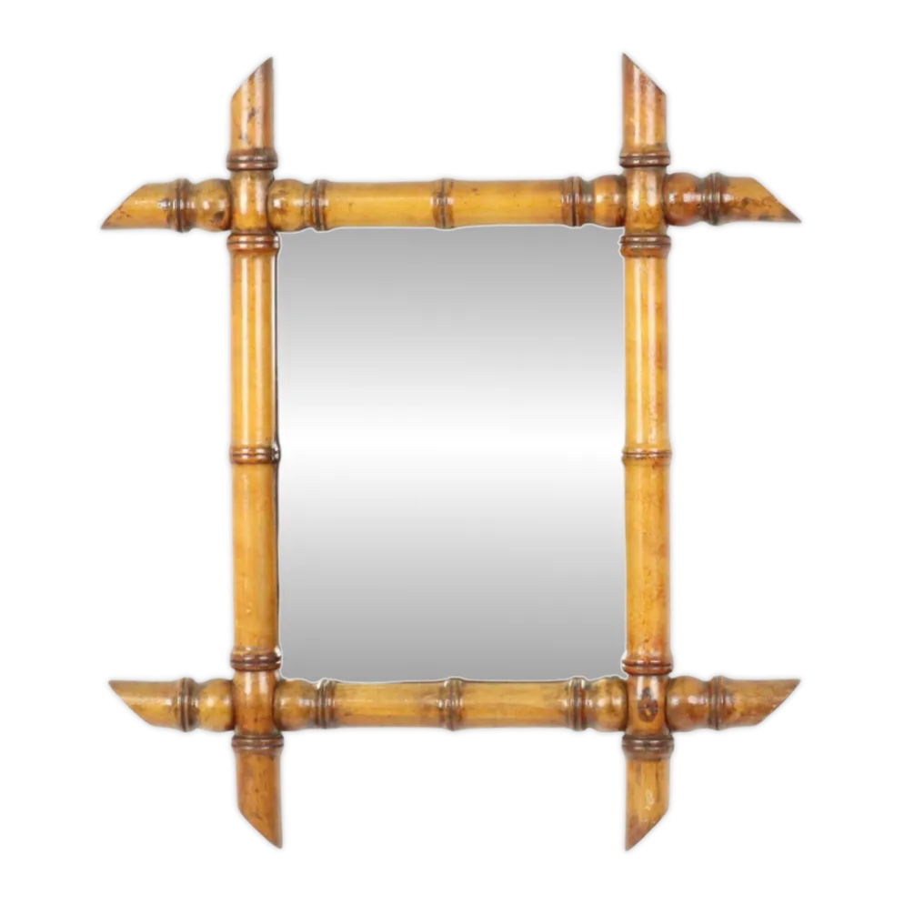 Miroir ancien en bois imitation bambou France 45x39cm