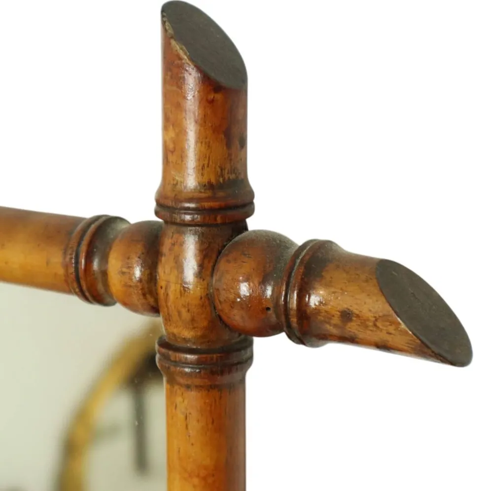 Miroir ancien en bois imitation bambou France 45x39cm