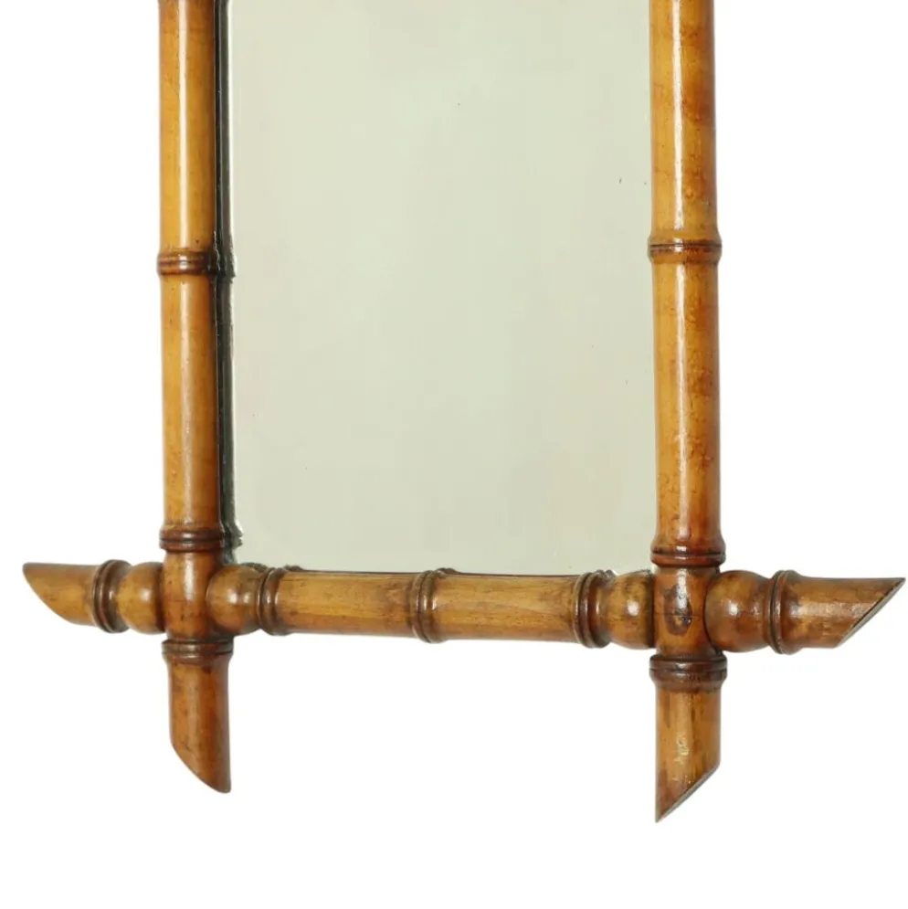 Miroir ancien en bois imitation bambou France 45x39cm