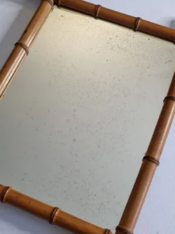 Miroir ancien en bois tourné façon bambou, fin XIXe siècle, 69 x 53 cm