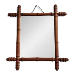 Miroir ancien en bois tourné à l'imitation du bambou, 43 x 49 cm