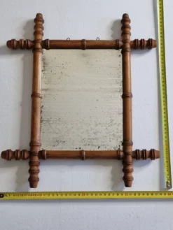 Miroir ancien en bois tourné style bambou, fin XIXe siècle, 44 x 38 cm