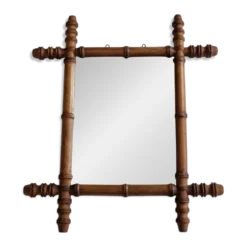 Miroir ancien en bois tourné style bambou, fin XIXe siècle, 44 x 38 cm