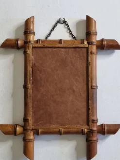 Miroir ancien en bois tourné style bambou, fin XIXe siècle, 38 x 31 cm