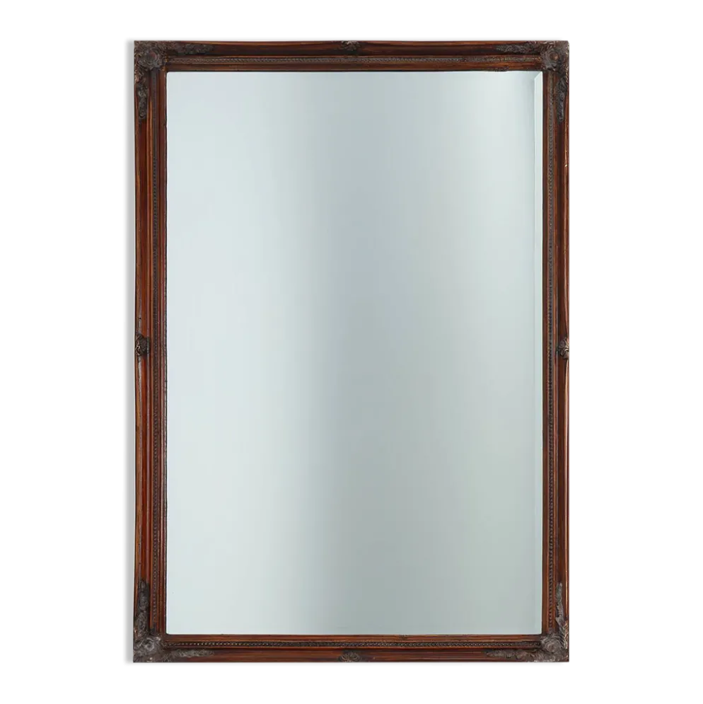 Miroir ancien français à facettes en bois sculpté, vers 1850
