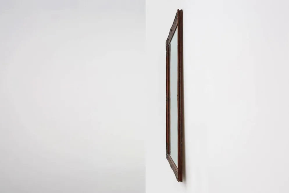 Miroir ancien français à facettes en bois sculpté, vers 1850