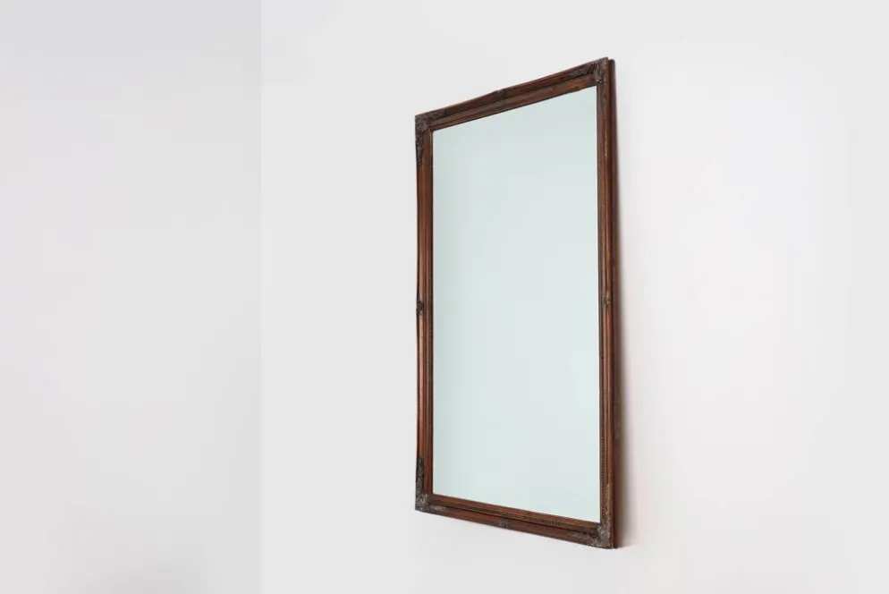 Miroir ancien français à facettes en bois sculpté, vers 1850