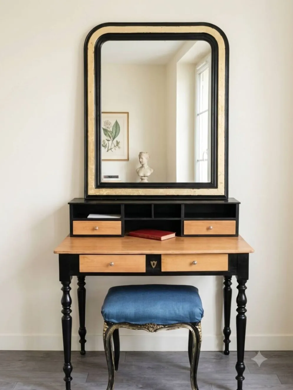 Miroir ancien noir et doré – 98 x 78